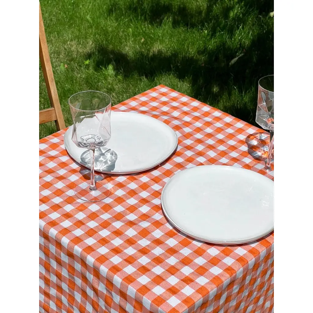 Скатертина в клітинку для столу Зефір 300х150 см Помаранчева - фото 3