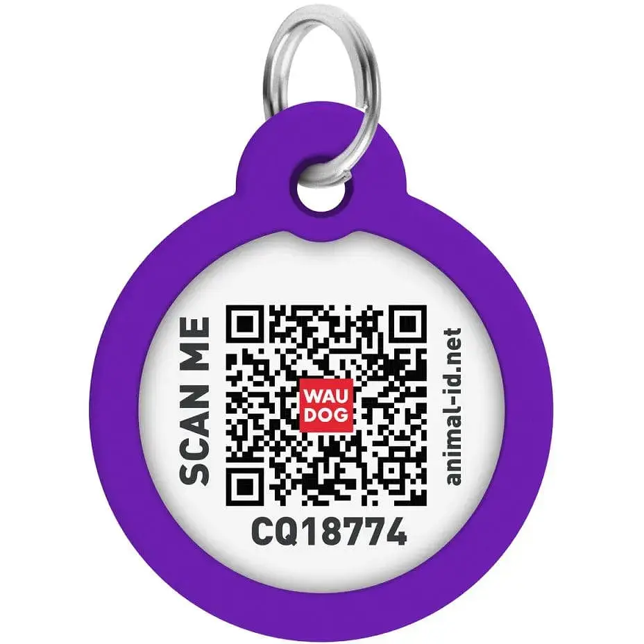 Адресник для собак і котів Waudog Smart ID з QR паспортом Градієнт фіолетовий 25 мм - фото 3