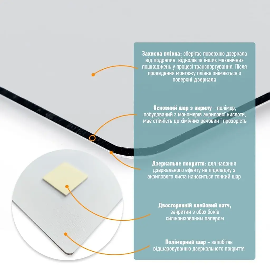 Дзеркало акрилове самоклеюче 400x1000 мм 0.4 м² акрил Сріблясте - фото 4