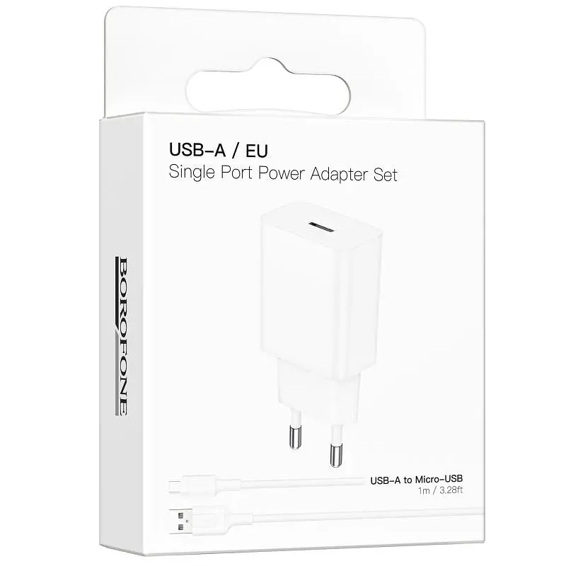 СЗУ Borofone BA110A Lemi 7.5W (1USB-A) + кабель USB to MicroUSB White - фото 2