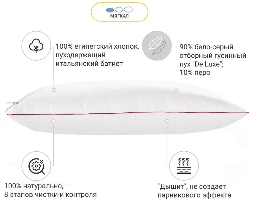 Подушка пуховая MirSon Raffaello 100 мягкая 50х50 см (2200003278521) - фото 3