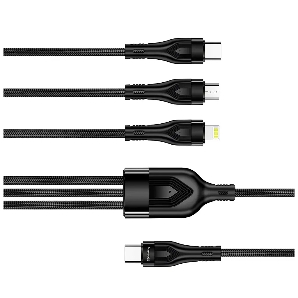 Дата кабель USB-C to Lightning + Micro 5P + USB-C 1.2m 3.0A (PD60W data) Black ColorWay (CW-CBPDU3060-BK) - фото 5