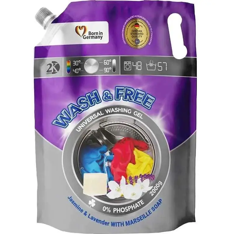 Гель для прання WASH & FREE 2л Універсальний жасмін та Лаванда з марсельським ми