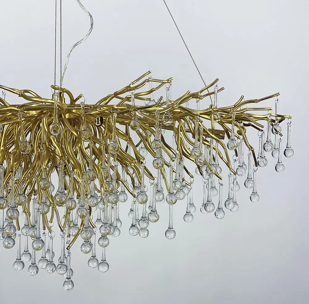 Удлиненная роскошная люстра со стеклянными подвесами Ст. 616L-1500 GD (MD 9005) | Line F - фото 4
