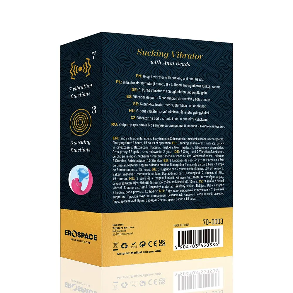 Вібратор Erospace Sweet Play Sucking Vibrator With Anal Beads A3 20.8 см рожевий - фото 13