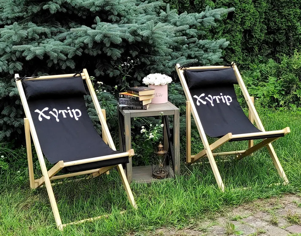 Розкладне дерев’яне крісло шезлонг з тканиною, для дачі, пляжу чи кафе - фото 3