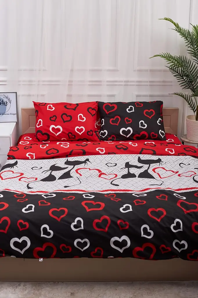 Комплект постільної білизни Moon&Star полуторний 143х210 наволочки 2х40х60 Love Cats Бязь Gold Люкс - фото 2