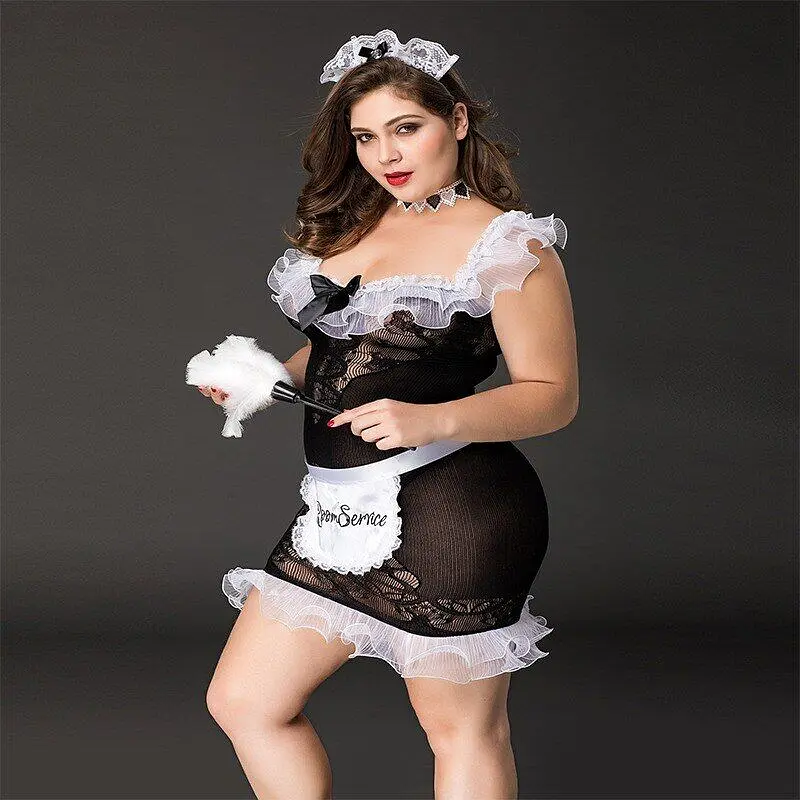 Костюм покоївки JSY «Слухняна Ельма» Plus Size Black, сукня, фартух, головний убір покоївки - фото 3