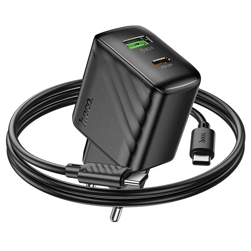 МЗП Hoco CS25A Rico PD20W+QC3.0 (1USB-A/1C) + кабель Type-C to Type-C Black - фото 2