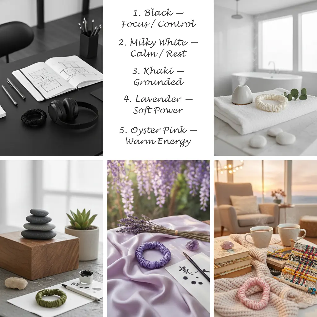 Набір з 5 штук шовкових резинок для волосся Чумацький Шлях - обери настрій - Choose Your Mood - Розмір S (1239-02) - фото 3