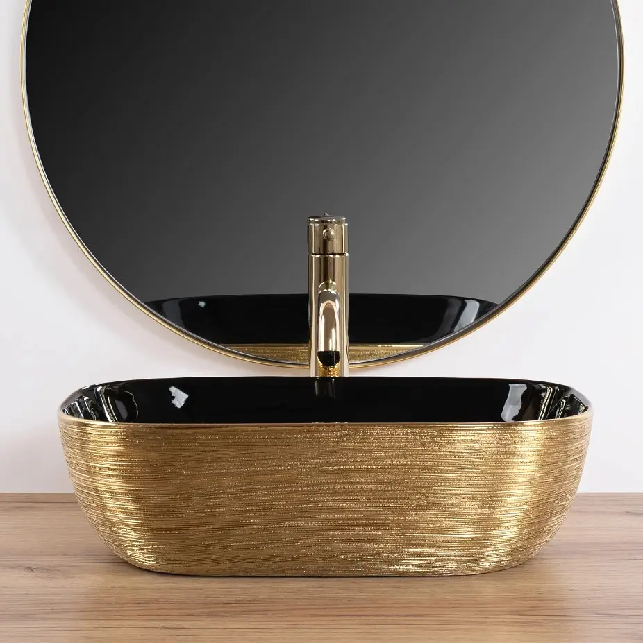 Умивальник Rea Belinda 33x46,5 black/gold brush (REA-U8780), Структурна - фото 3