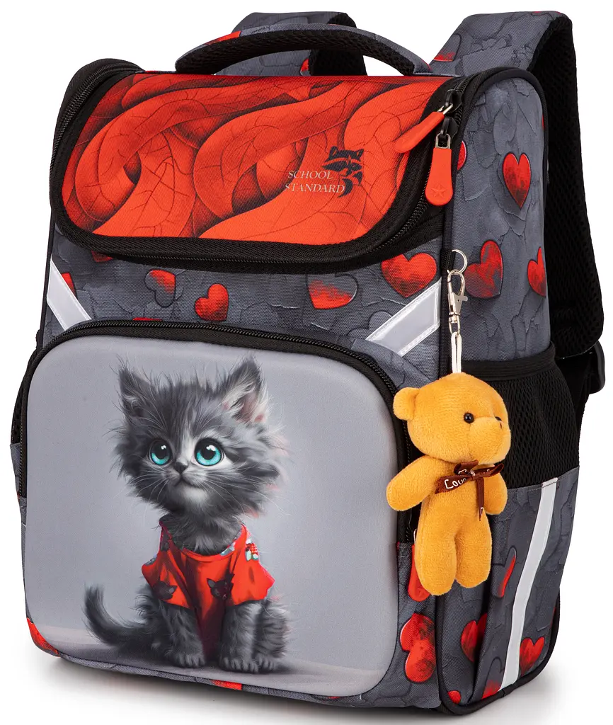 Ортопедичний шкільний рюкзак (ранець) School Standard 6 в 1 для дівчинки  570 гр 14,5 літрів Сірий з червоним - фото 2