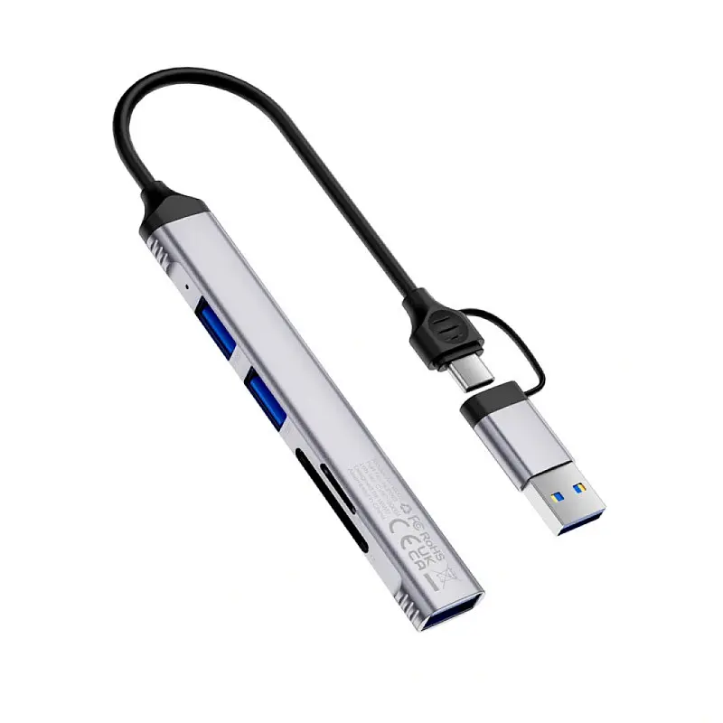 Перехідник HUB WIWU Wi-HB003 ZOLO 5 in 1 (USB-C/USB-A to 2xUSB2.0+1xUSB3.0+SD/TF) Grey - фото 2