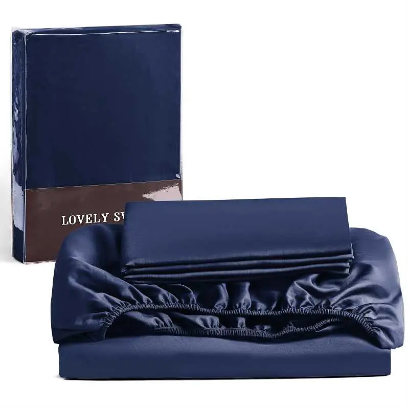 Набір Lovely Svi 3 шт: простирадло на резинці 180 х 200 + 30 см і 2 наволочки 50х70 сатин люкс 300ТС (135г/м2) Navy Blue (600326)