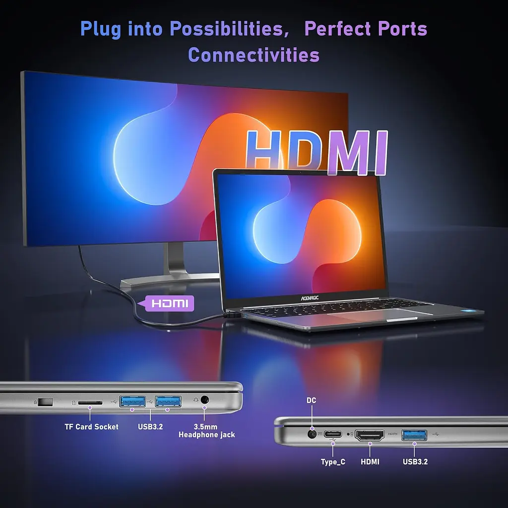 Ноутбук ACEMAGIC 16-inch, процесором Intel Alder Lake-N97, 16GB RAM 512GB SSD, Intel UHD графікою, Wi-Fi, BT5.0, Windows 11 Pro - фото 5