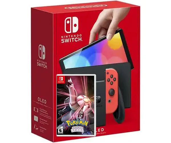 Игровая консоль Nintendo Switch OLED model Neon Blue-Red + Pokemon Shining Pearl - фото 6