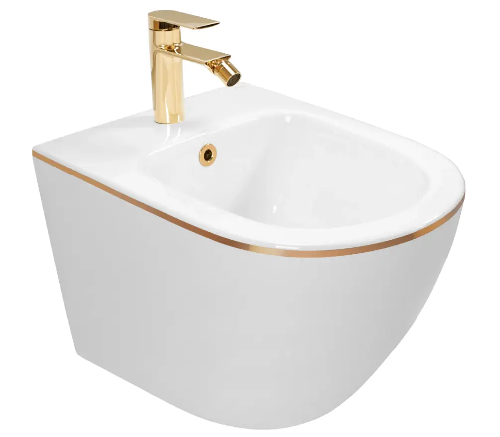 Підвісне біде Rea Carlo Mini white gold edge REA-C6990, Білий - фото 4