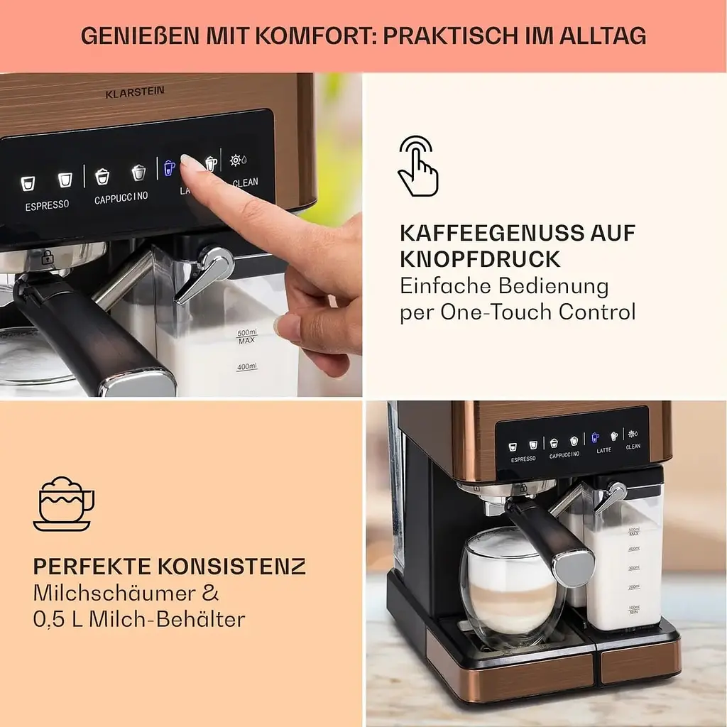 Кофеварка Klarstein Arabica Comfort 1350 W 20 бар (10041524) Бронза - фото 4