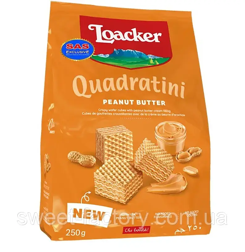 Вафлі Loacker Quadratini Peanut Butter 250 г
