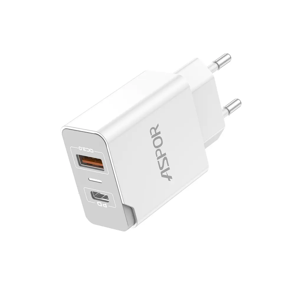 Мережевий зарядний пристрій Aspor A826 PD (20W/USB/Type-C) + кабель USB – Lightning- білий - фото 2