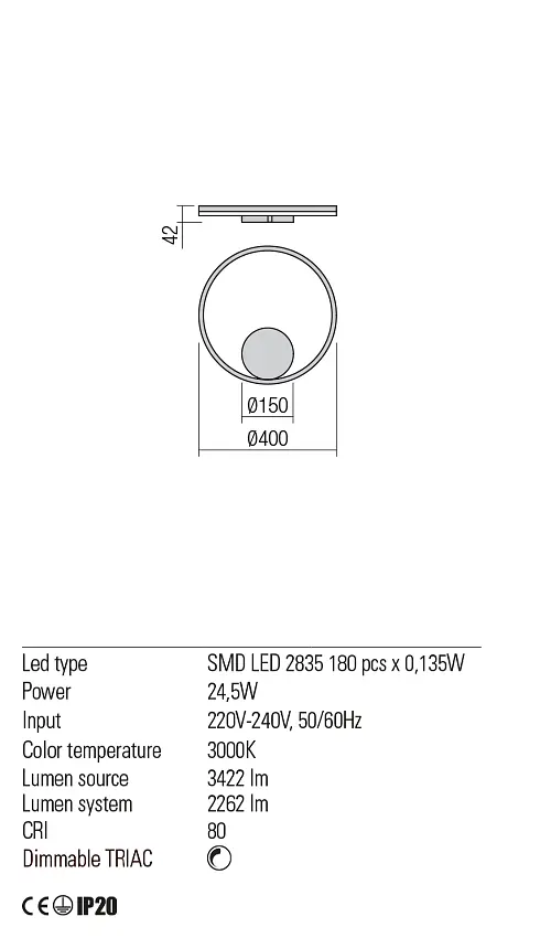 Бра Redo ORBIT AP/PL LED 26W 3000K D400 INDIRECT LIGHT BRASS (5.1.2) 01-1701 - фото 3