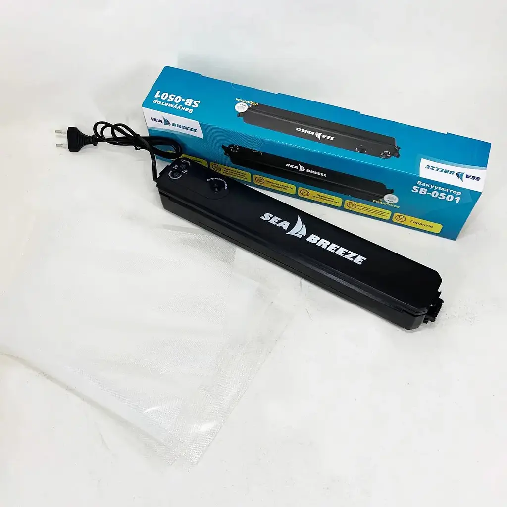 Вакуумний пакувальник для продуктів Sea Breeze SB-0501 Вакууматор ручний побутовий LED-індикатор 140Вт Чорний - фото 4