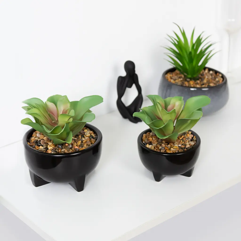 Горщик зі штучною рослиною МВМ My Home, 14 см, чорний (DH-FLOWERS-14 M GREEN/BLACK) - фото 6