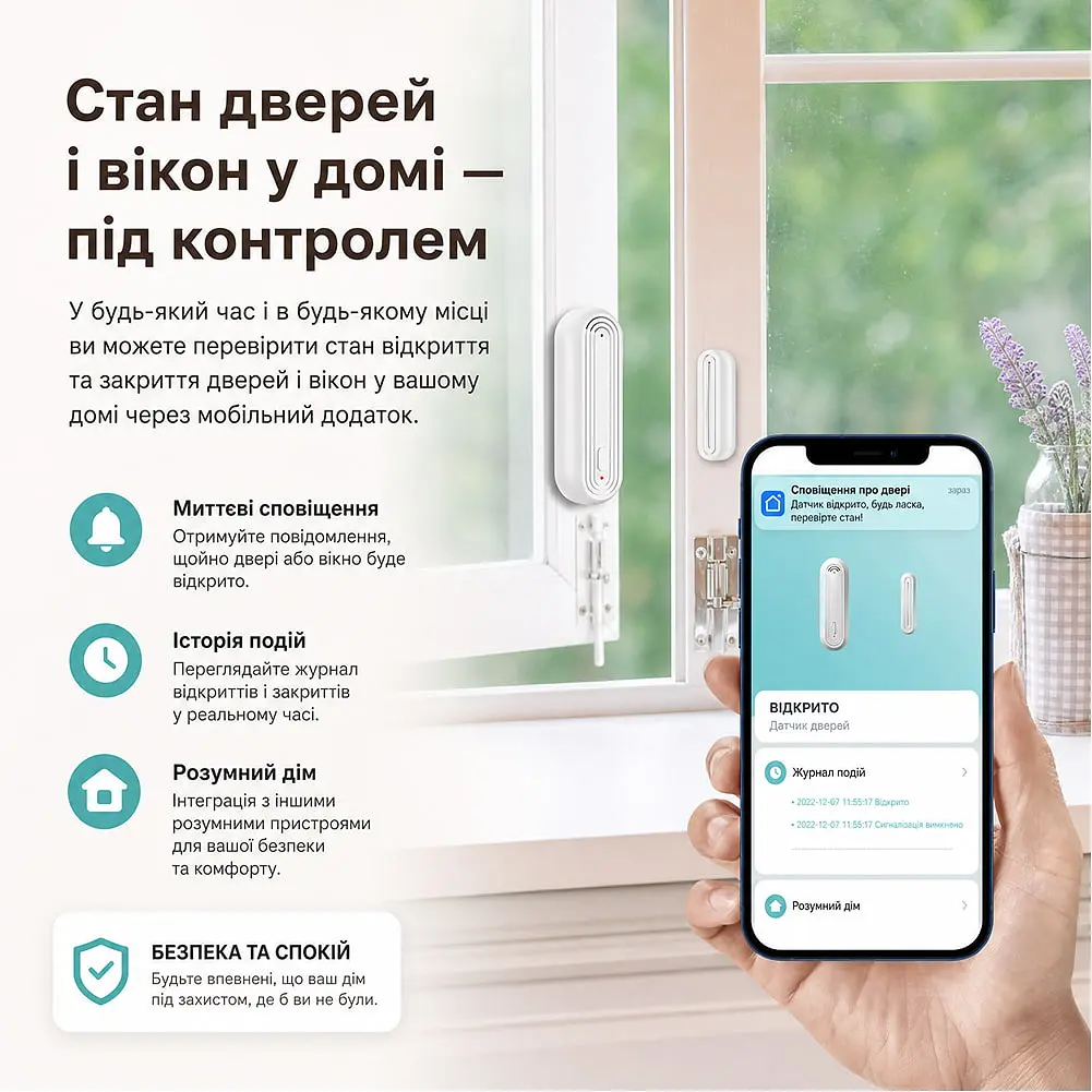 Бездротовий автономний датчик відчинення вікон/дверей з сиреною 90dB з WiFi Trinix TRX-DS03(WiFi) Tuya (27-00073) - фото 11