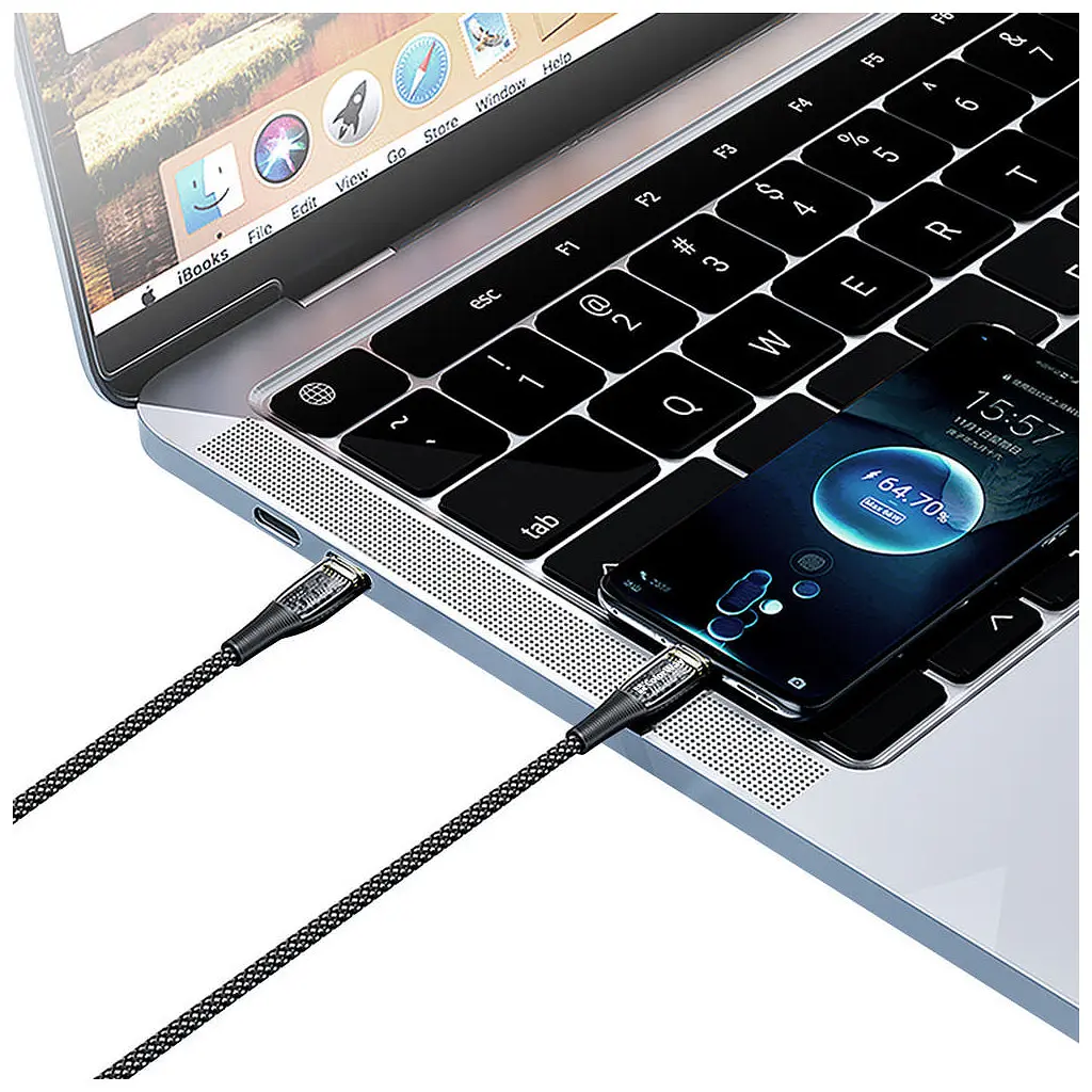 Дата кабель USB-C to USB-C 1.2m 5A 100W transparent head ColorWay (CW-CBPDCC053-BK) - фото 7