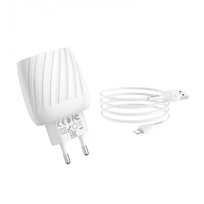 Зарядное сетевое HOCO C78A Highway 2USB 2.4A Lightning Белый - фото 4