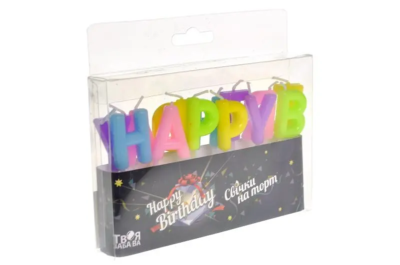 Набір свічок для торта букви Happy Birthday різнокольорові ТМ Твоя забава