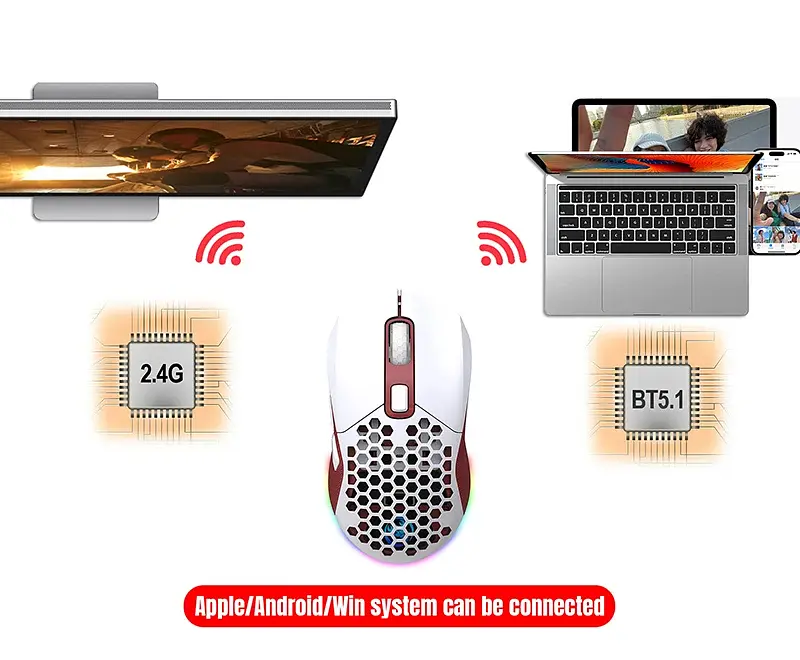 Миша бездротова HXSJ Т28 з акумулятором та RGB підсвічуванням 2,4G+Bluetooth Red - фото 4