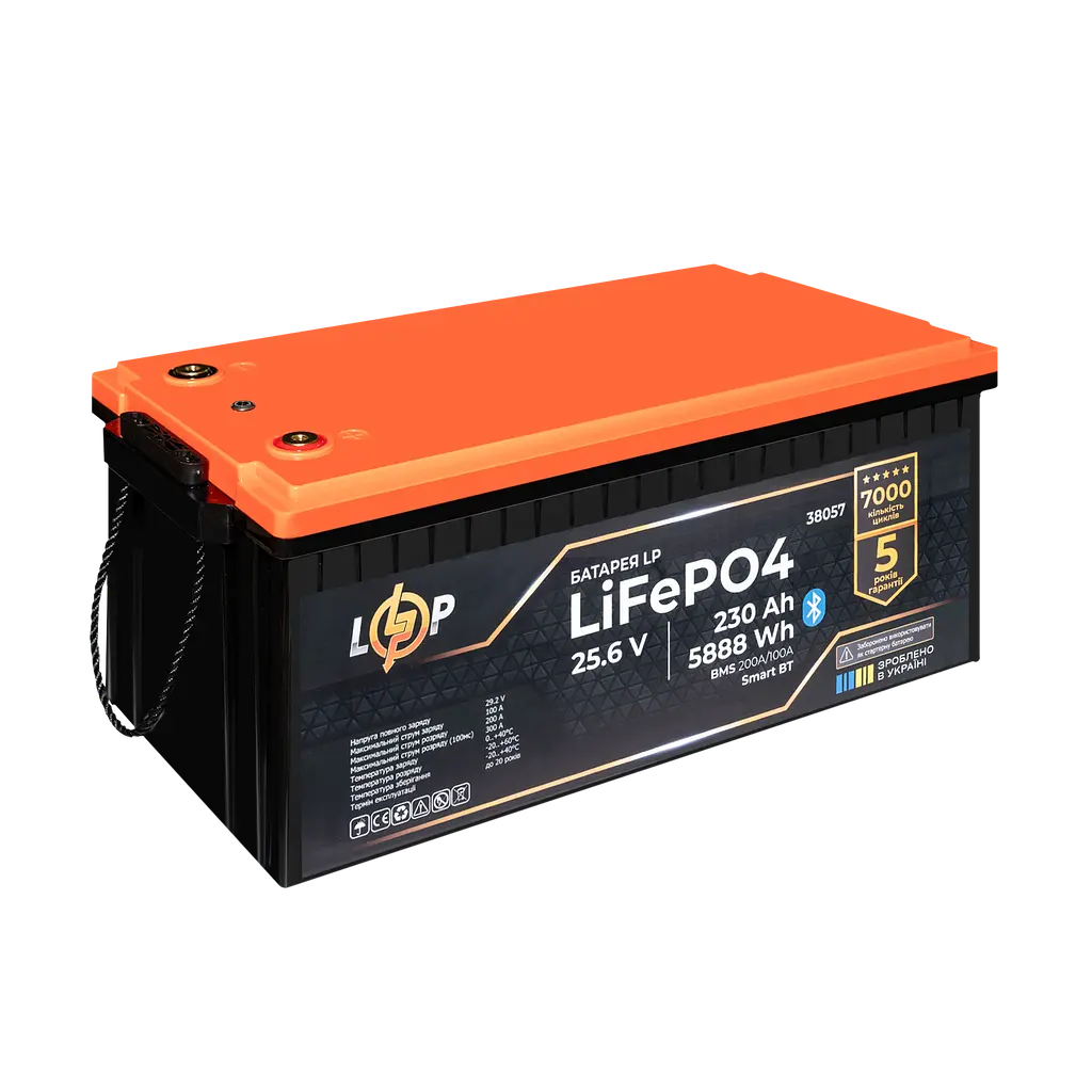 Акумулятор LP LiFePO4 25,6V - 230 Ah (5888Wh) (BMS 200A/100А) пластик Smart BT - фото 4