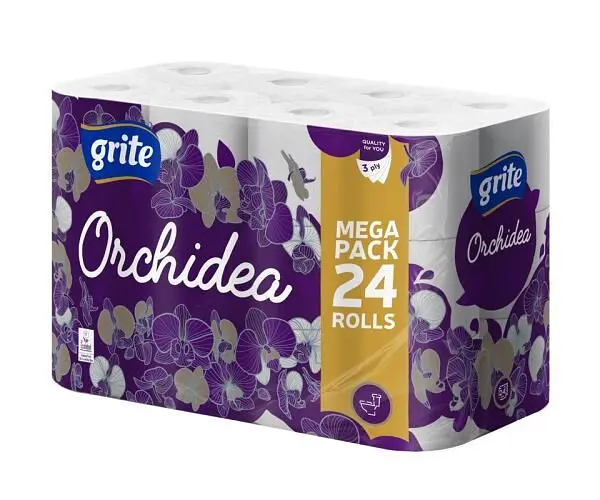 Grite Orchidea, 24 рул., Гріте Орхідея, Папір туалетний, 3-шаровий, білий, 18.75 м, 135 аркушів, 138х90 мм - фото 2
