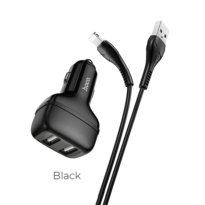 Комплект автомобільний HOCO Lightning Cable Leader Z36 2USB набір із кабелем чорний - фото 4