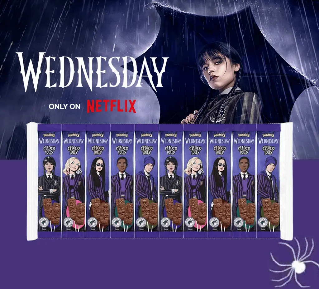 Шоколадні цукерки на паличці​​​​​​​ Halloween Wednesday Choco Lolly 10шт х 15г - фото 3