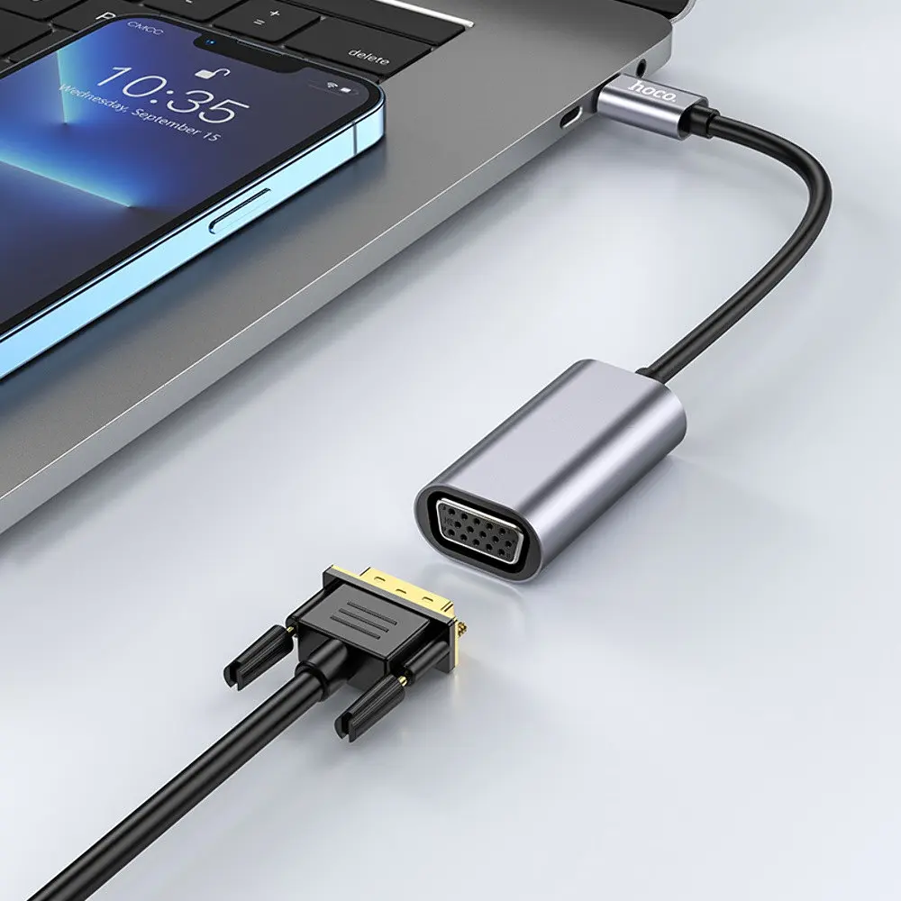 Адаптер переходник Hoco UA21 Type-C to VGA F 0.13 м черно-серебристый - фото 2