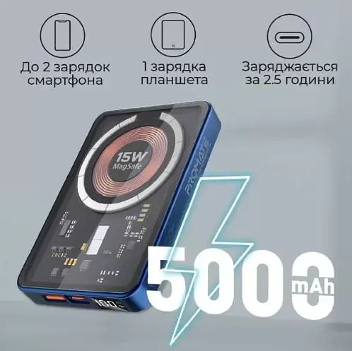 Повербанк Promate TransPack-5 5000 mAh 22.5W Blue (transpack-5.blue) - фото 4