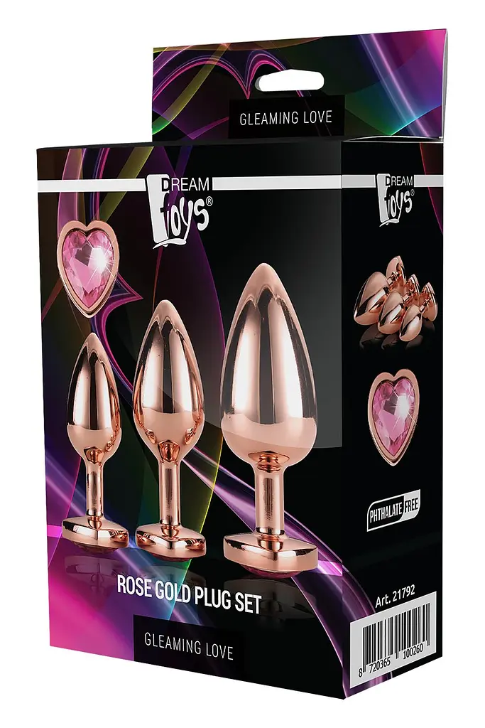 Анальна пробка Gleaming Love Gold Plug Set 3 шт. (рожевий) - фото 5
