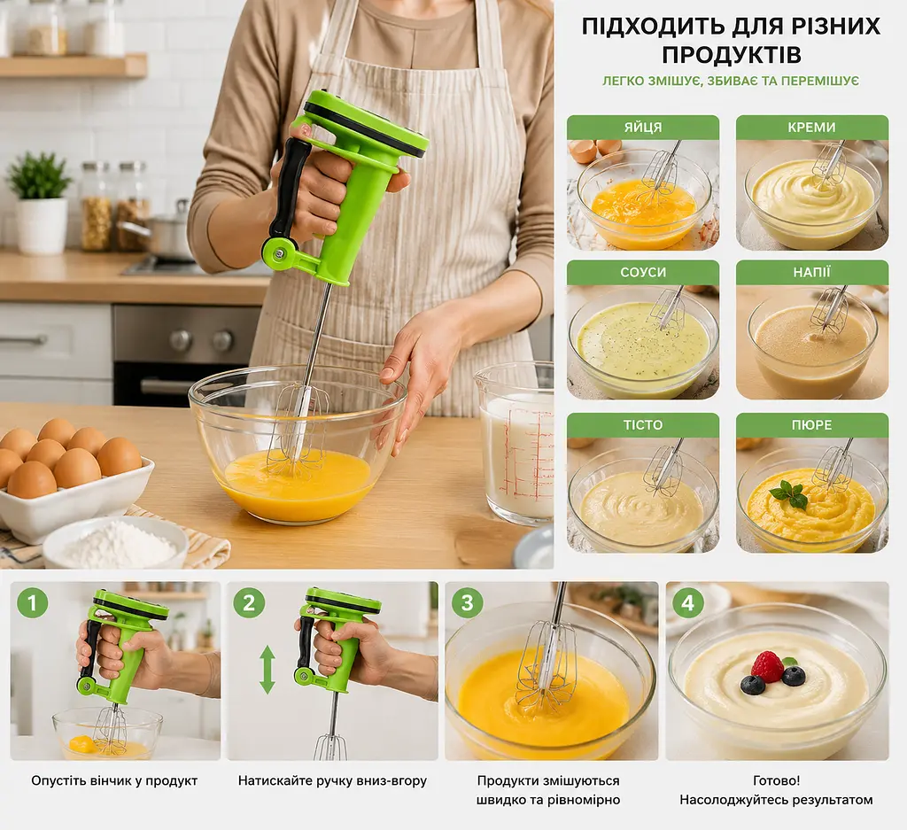 Ручний міксер Easy Flow Blender / Напівавтоматичний механічний віночок для збивання бездротовий портативний - фото 3