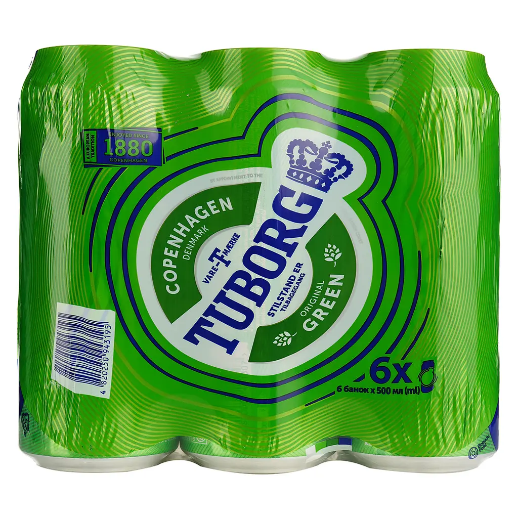 Набор пива Tuborg Green светлое 4.6% 3 л (6 шт. по 0.5 л) ж/б - фото 5