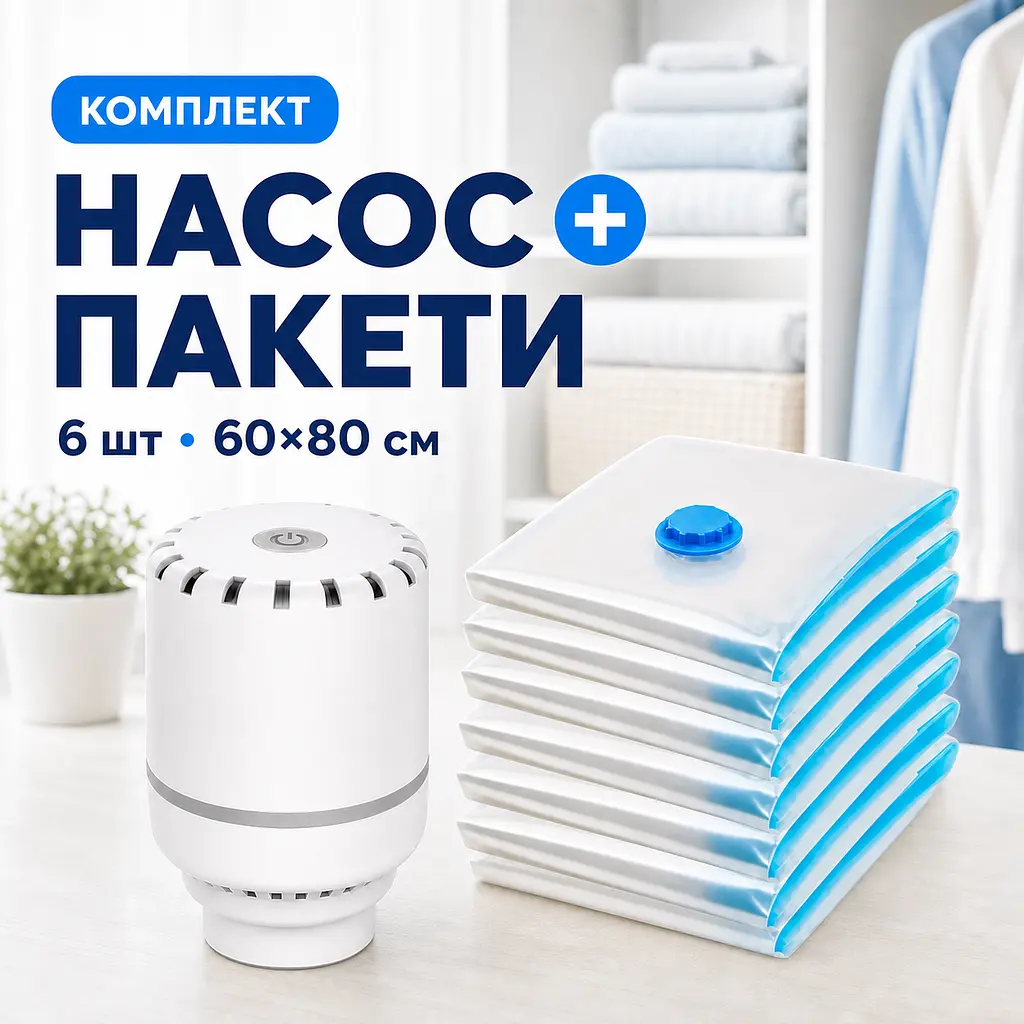 Набір! Вакуумні пакети 60×80 см (6 шт) з електричним насосом 25 Вт - фото 2
