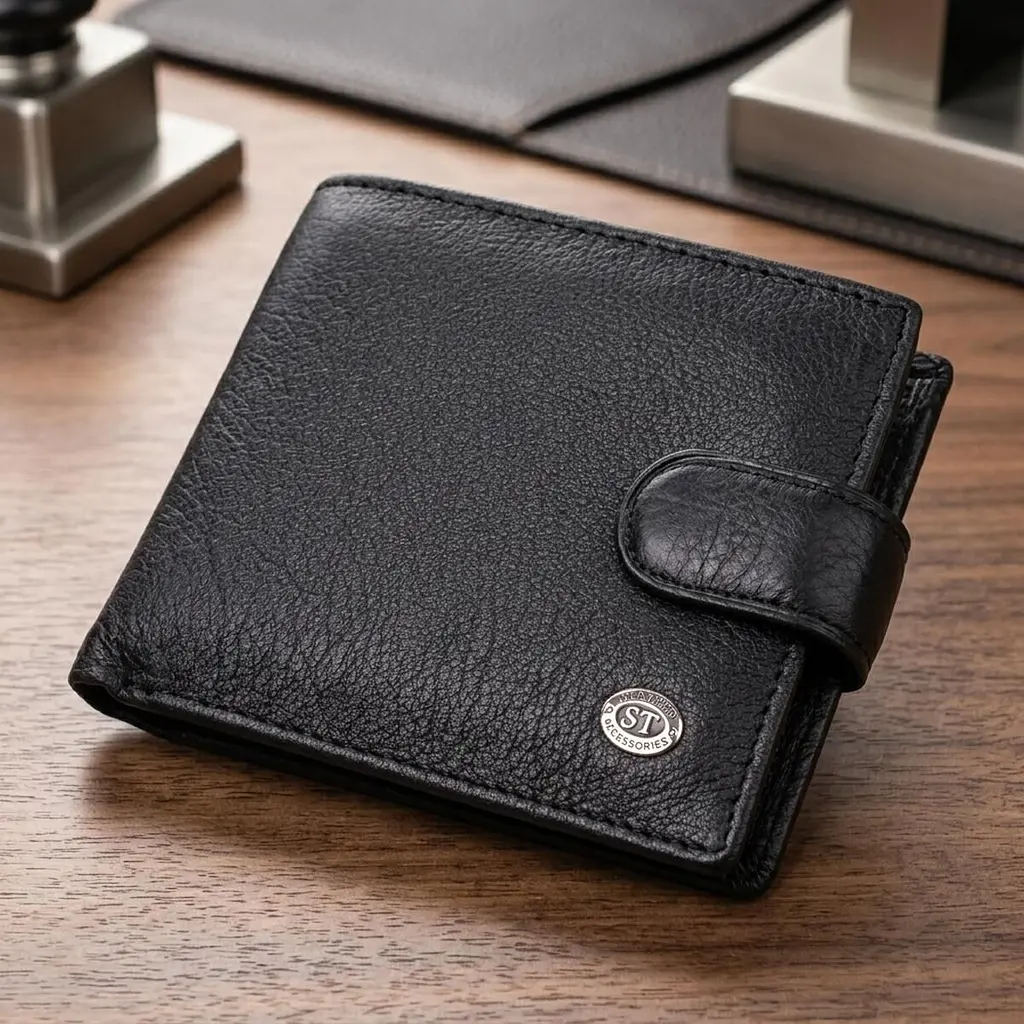 Чоловічий гаманець середнього розміру з натуральної шкіри ST Leather 22484 чорний - фото 11