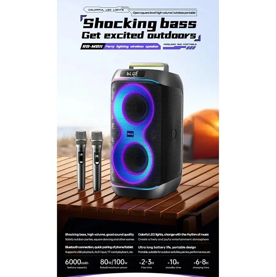 Колонка "REMAX Party lighting Wireless Portable Speaker 80W RB-MB11" Black - фото 2