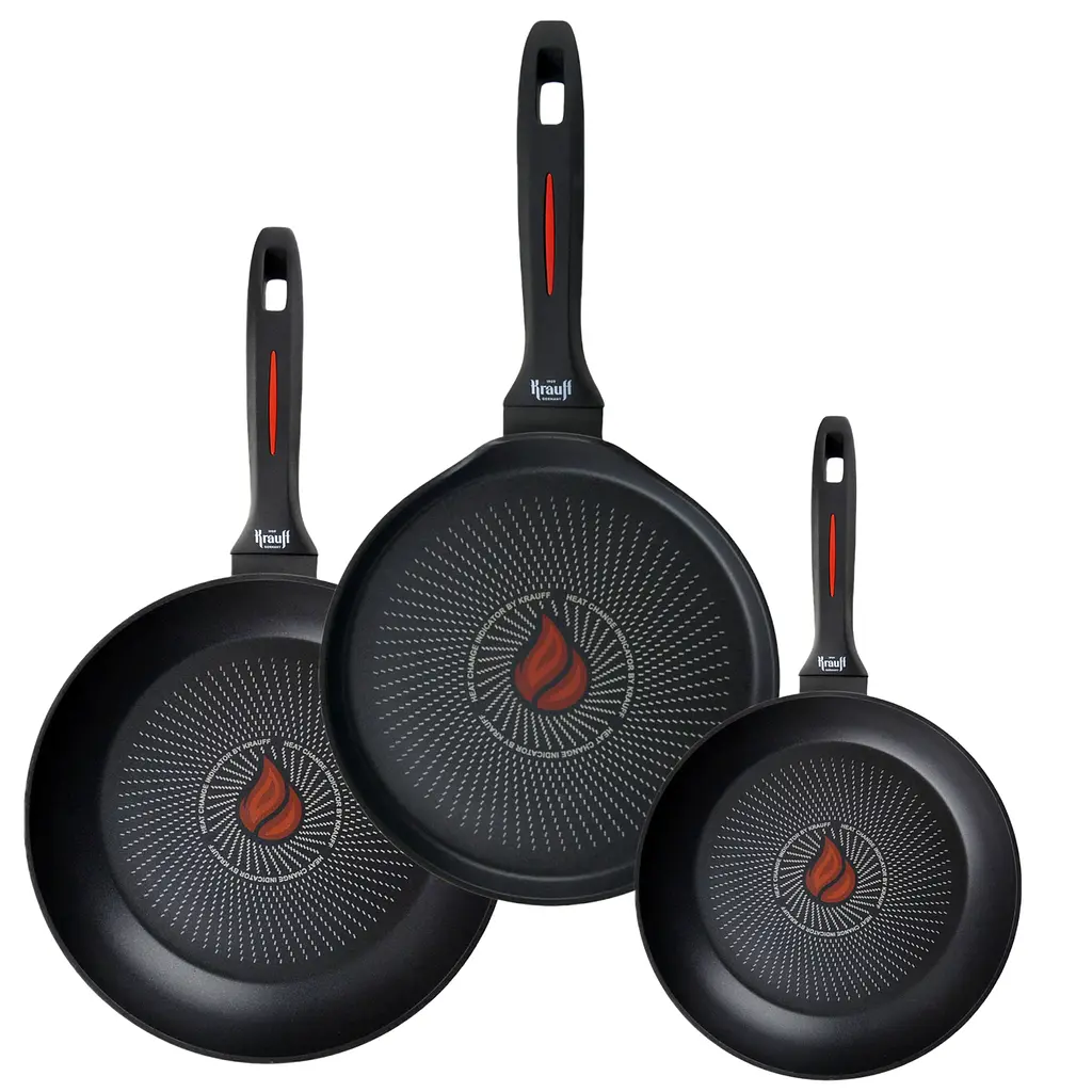Набір сковорідок Smart Fry Krauff Ø20 см, Ø26 см та сковорідка для млинців Ø24 см+ Універсальна скляна кришка та