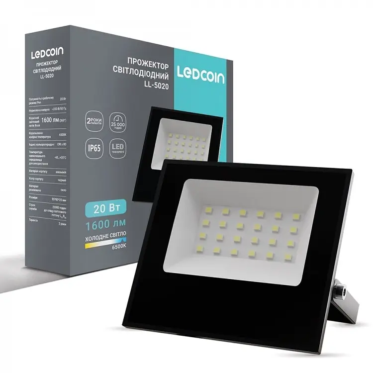 Світлодіодний прожектор Ledcoin LL-5020, 6500K чорний 20 Вт (80480) - фото 2