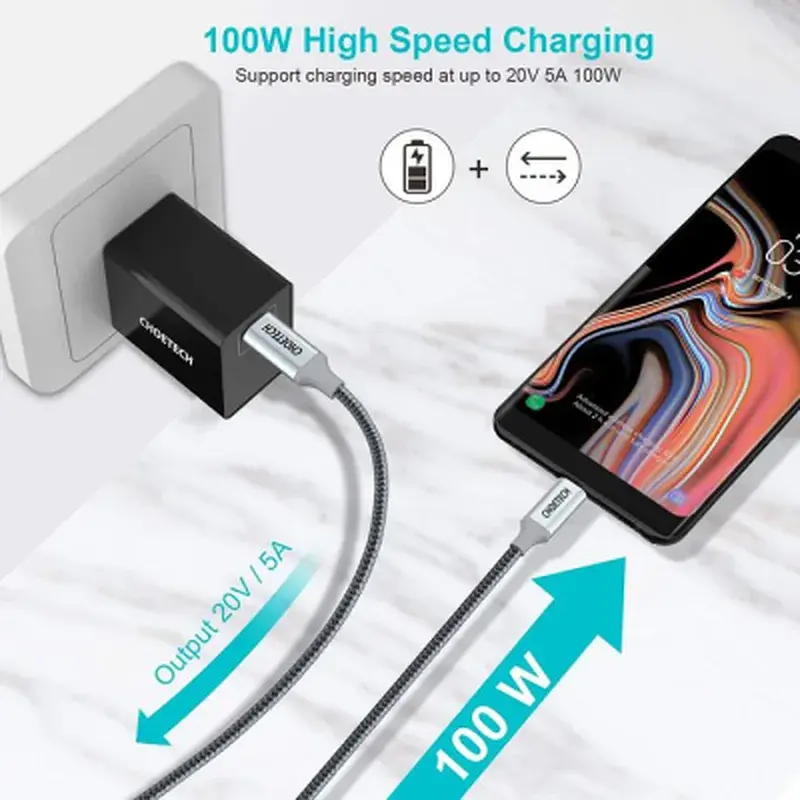 Дата кабель USB-C to USB-C 1.8m USB 2.0 100W Choetech (XCC-1002-GY) - фото 3