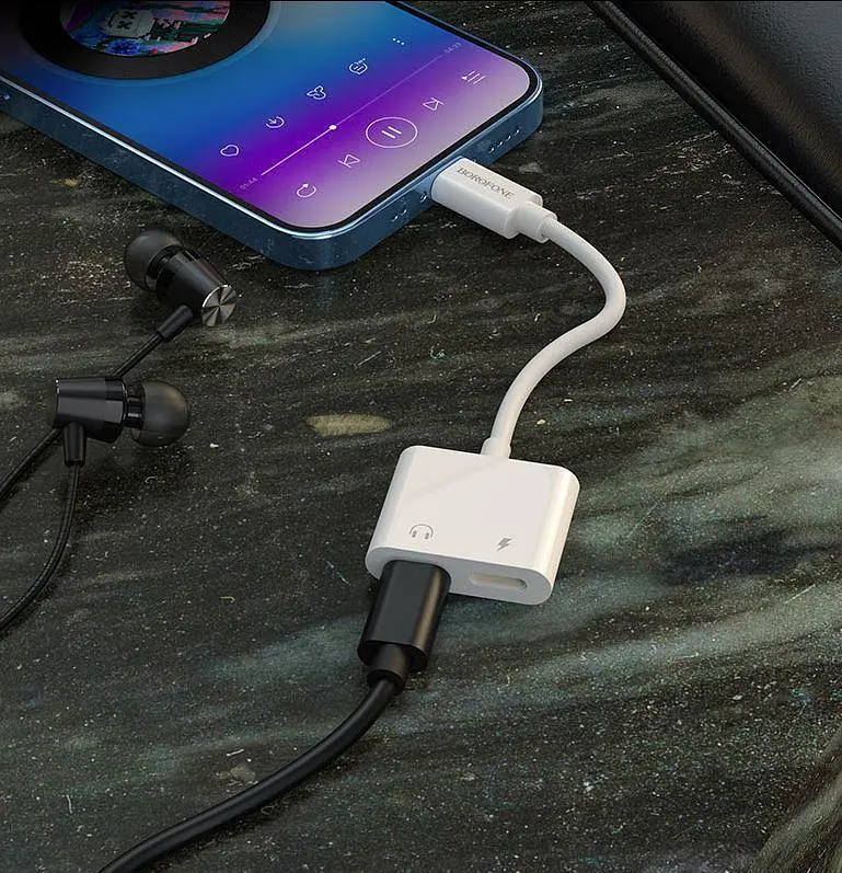 Переходник аудиоадаптер Borofone BV11 Dual Lightning digital audio converter белый - фото 7