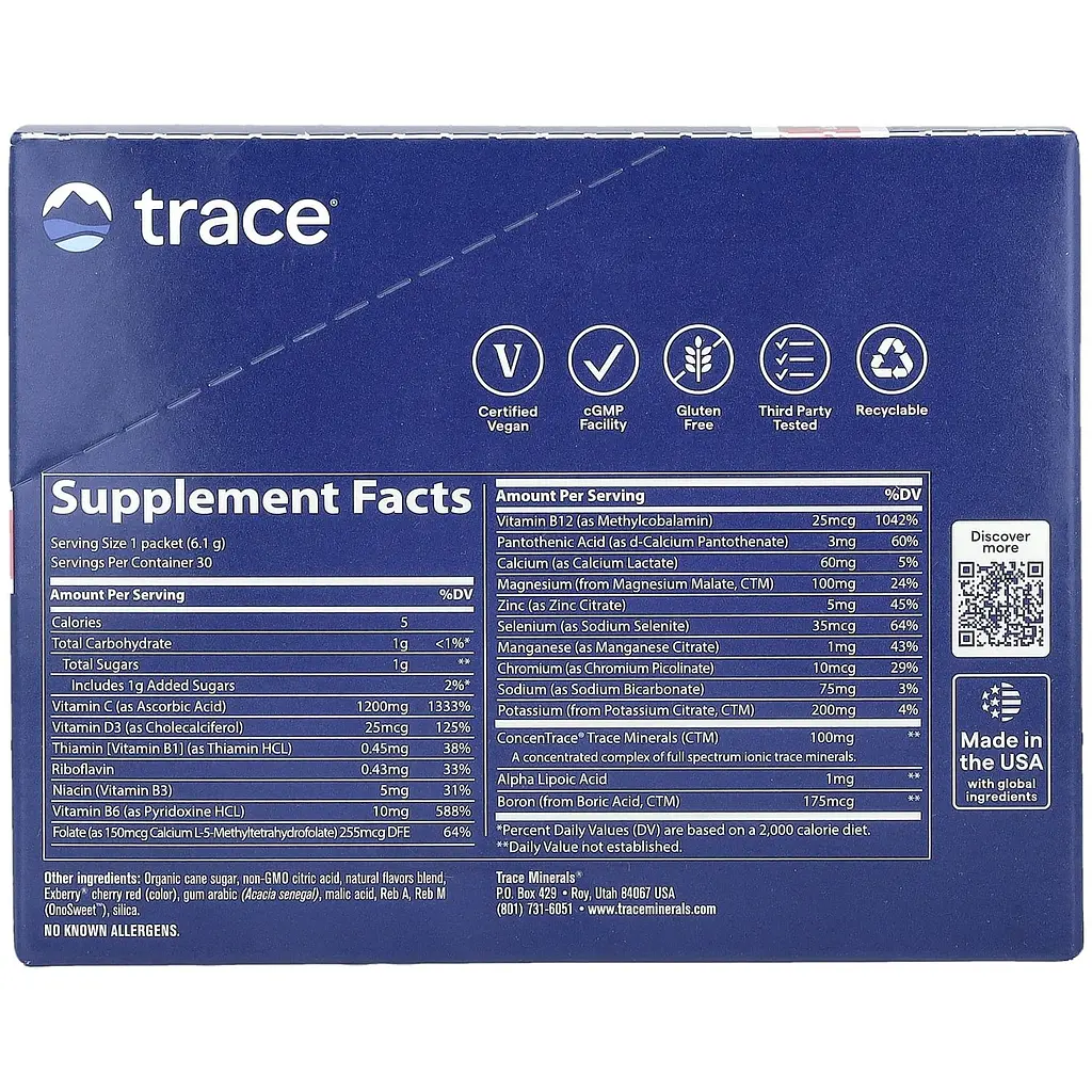 Електроліти Trace Minerals Electrolyte Stamina Power Pak зі смаком малини 183 г (30 шт. х 6.1 г) - фото 9
