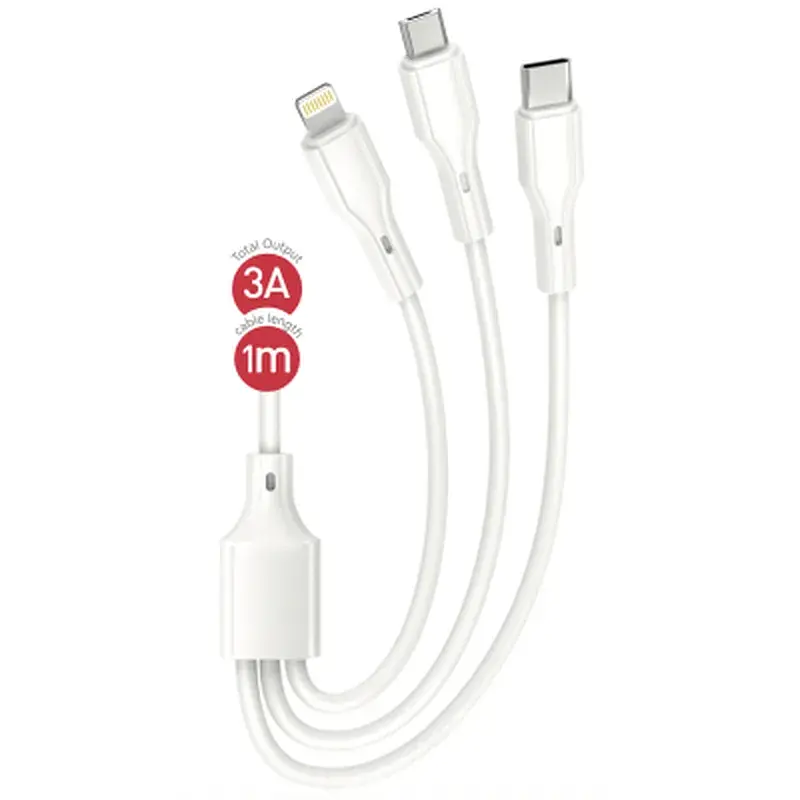 Дата кабель USB 2.0 AM to Lightning + Micro 5P + USB-C 1.0m 2.4A XO (CB-23U3) - фото 4